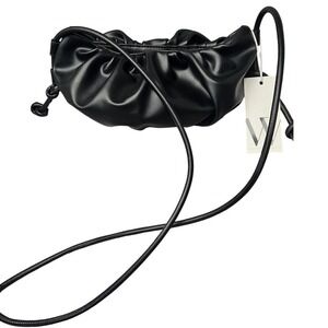 Worthington Black Ruched Cloud Pouch Crossbody Bag Mini Faux Leather New